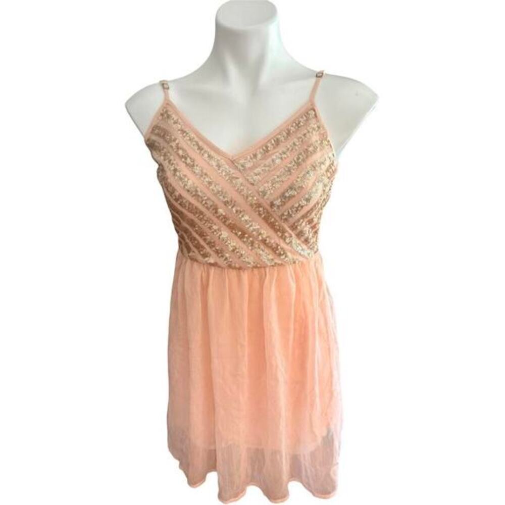 Hollister Babydoll Pink Sequin Fairycore  Chiffon mini dress Sz S